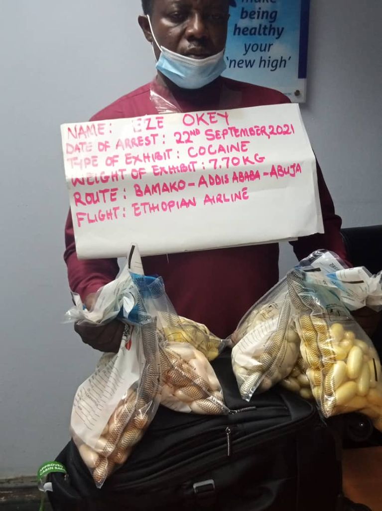 Breaking News: NDLEA Arrests Man Wiith N2.3b Cocaine At Abuja Airport
